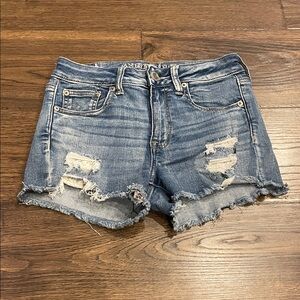 American Eagle Outfitters Blue Distressed Jean Shorts